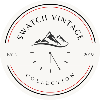 Swatch Vintage Collection logo with mountain design on a white background